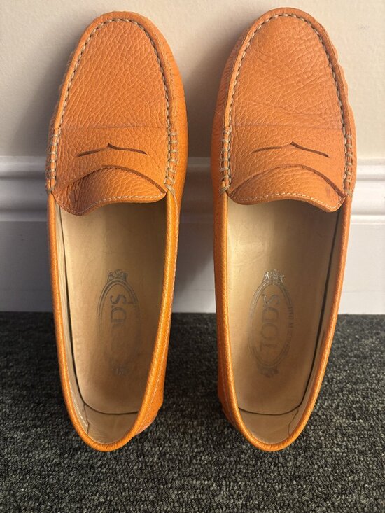 Tods Leather Loafers, Size 38, Orange, Gently Used - Picture 1 of 5